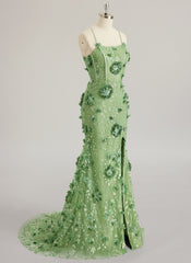Sheath/Column Scoop Sweep Train Lace Maxi Dresses With Flower Sequins 3D Floral