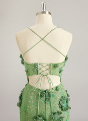 Sheath/Column Scoop Sweep Train Lace Maxi Dresses With Flower Sequins 3D Floral