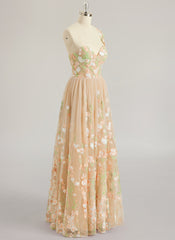 A-line One Shoulder Floor-Length Lace Maxi Dresses With Flower