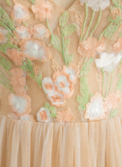 A-line One Shoulder Floor-Length Lace Maxi Dresses With Flower