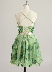 A-line Scoop Mini Lace Mini Dress With Flower 3D Floral Sequins