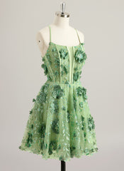 A-line Scoop Mini Lace Mini Dress With Flower 3D Floral Sequins