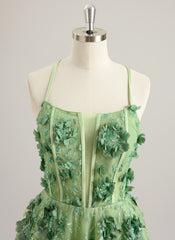 A-line Scoop Mini Lace Mini Dress With Flower 3D Floral Sequins