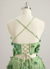 A-line Scoop Mini Lace Mini Dress With Flower 3D Floral Sequins
