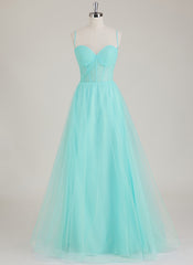 Robe Longue Trapèze Plissée en Tulle à Bretelles Spaghetti Sans Manches