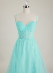 Robe Longue Trapèze Plissée en Tulle à Bretelles Spaghetti Sans Manches