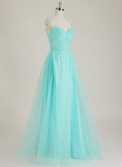 Robe Longue Trapèze Plissée en Tulle à Bretelles Spaghetti Sans Manches