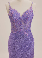 Trumpet/Mermaid V-Neck Floor-Length Jersey Prom Dresses With Sequins