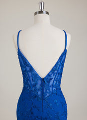 Spaghetti Straps V-Neck 3D Floral Lace Trumpet/Mermaid Maxi Dress