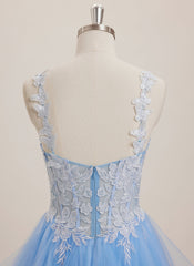 Ball-Gown/Princess Sweetheart Sweep Train Tulle Maxi Dresses With Appliques Lace