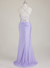 Spaghetti Straps V-Neck Sequins Jersey Trumpet/Mermaid Maxi Dress With Leg Slit