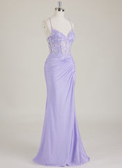 Spaghetti Straps V-Neck Sequins Jersey Trumpet/Mermaid Maxi Dress With Leg Slit