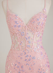 Sleeveless V-Neck Sequins Tulle Trumpet/Mermaid Maxi Dress