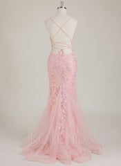 Sleeveless V-Neck Sequins Tulle Trumpet/Mermaid Maxi Dress