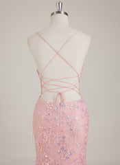 Sleeveless V-Neck Sequins Tulle Trumpet/Mermaid Maxi Dress