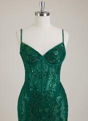 Spaghetti Straps V-Neck Corset Sequins Lace Trumpet/Mermaid Maxi Dress