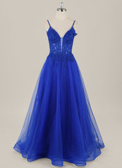 A-line Sleeveless Sweep Train Tulle Maxi Dress With Appliques Lace