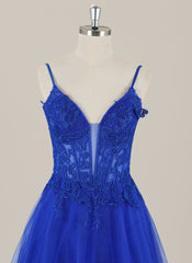 A-line Sleeveless Sweep Train Tulle Maxi Dress With Appliques Lace