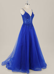 A-line Sleeveless Sweep Train Tulle Maxi Dress With Appliques Lace