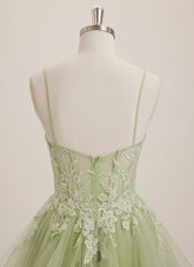 Ball-Gown/Princess V-Neck Sweep Train Tulle Maxi Dresses With Appliques Lace