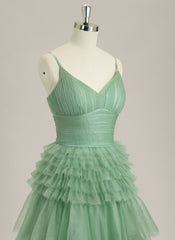 Ball-Gown/Princess Spaghetti Straps Floor-Length Tulle Prom Dress With Pleated