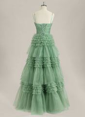 Ball-Gown/Princess Spaghetti Straps Floor-Length Tulle Prom Dress With Pleated