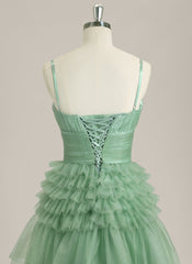 Ball-Gown/Princess Spaghetti Straps Floor-Length Tulle Prom Dress With Pleated