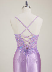 Spaghetti Straps V-Neck Sequins Jersey Trumpet/Mermaid Maxi Dress With Leg Slit