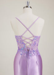 Spaghetti Straps V-Neck Sequins Jersey Trumpet/Mermaid Maxi Dress With Leg Slit