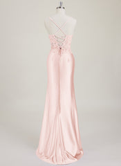 Spaghetti Straps V-Neck Sequins Jersey Trumpet/Mermaid Maxi Dress With Leg Slit
