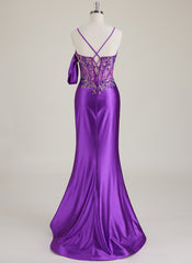 Spaghetti Straps Scoop Corset Sequins Jersey Trumpet/Mermaid Maxi Dress With Leg Slit