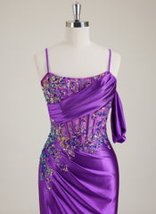 Spaghetti Straps Scoop Corset Sequins Jersey Trumpet/Mermaid Maxi Dress With Leg Slit