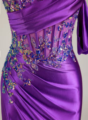 Spaghetti Straps Scoop Corset Sequins Jersey Trumpet/Mermaid Maxi Dress With Leg Slit