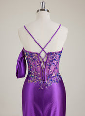Spaghetti Straps Scoop Corset Sequins Jersey Trumpet/Mermaid Maxi Dress With Leg Slit