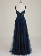 Spaghetti Straps V-Neck Sweet & Flow Rhinestone Tulle A-line Maxi Dress