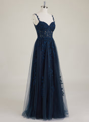 Spaghetti Straps V-Neck Sweet & Flow Rhinestone Tulle A-line Maxi Dress