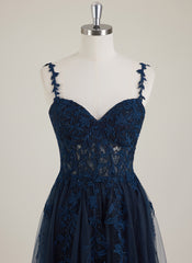 Spaghetti Straps V-Neck Sweet & Flow Rhinestone Tulle A-line Maxi Dress