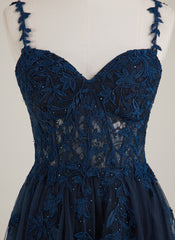 Spaghetti Straps V-Neck Sweet & Flow Rhinestone Tulle A-line Maxi Dress