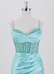 Sheath/Column Spaghetti Straps Short Satin Homecoming Dress With Beading