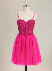 Ball-Gown/Princess Spaghetti Straps Short Tulle Homecoming Dress With Rhinestone