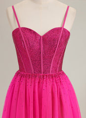 Ball-Gown/Princess Spaghetti Straps Short Tulle Homecoming Dress With Rhinestone
