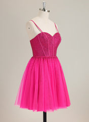 Ball-Gown/Princess Spaghetti Straps Short Tulle Homecoming Dress With Rhinestone