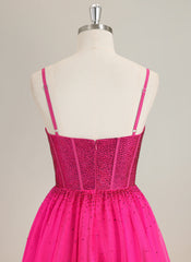 Ball-Gown/Princess Spaghetti Straps Short Tulle Homecoming Dress With Rhinestone