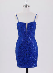 Sheath/Column Spaghetti Straps Short Tulle Homecoming Dress With Sequins