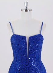 Sheath/Column Spaghetti Straps Short Tulle Homecoming Dress With Sequins