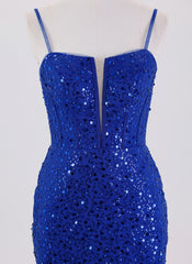 Sheath/Column Spaghetti Straps Short Tulle Homecoming Dress With Sequins