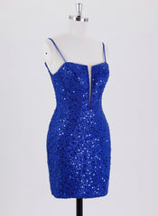 Sheath/Column Spaghetti Straps Short Tulle Homecoming Dress With Sequins