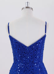 Sheath/Column Spaghetti Straps Short Tulle Homecoming Dress With Sequins