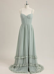 A-Line Sleeveless Sweep Train Chiffon Prom Dress With Ruffle