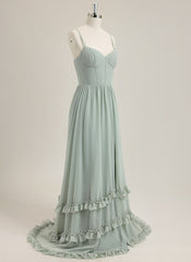 A-Line Sleeveless Sweep Train Chiffon Prom Dress With Ruffle